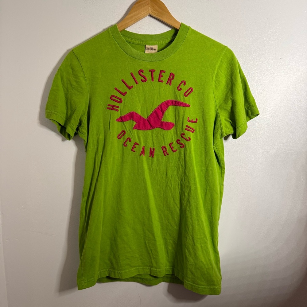 Hollister Bright Green Tee with Pink Accents